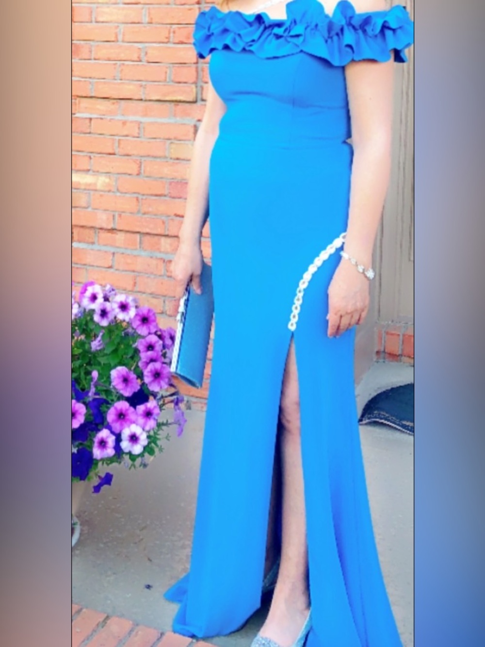 Elegant Blue Women’s Maxi Skirt with Side Chain Detail